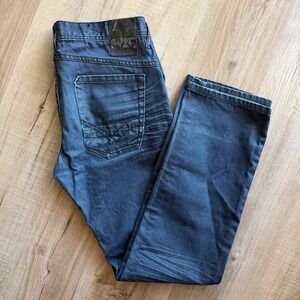 Marc Ecko Slim Fit Jeans Mens 33x32 Dark Wash Blue Denim Button Fly Whiskered